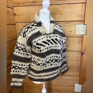 Cozy Chunky Knit Fair Isle Pullover Sweater in Cream and Brown